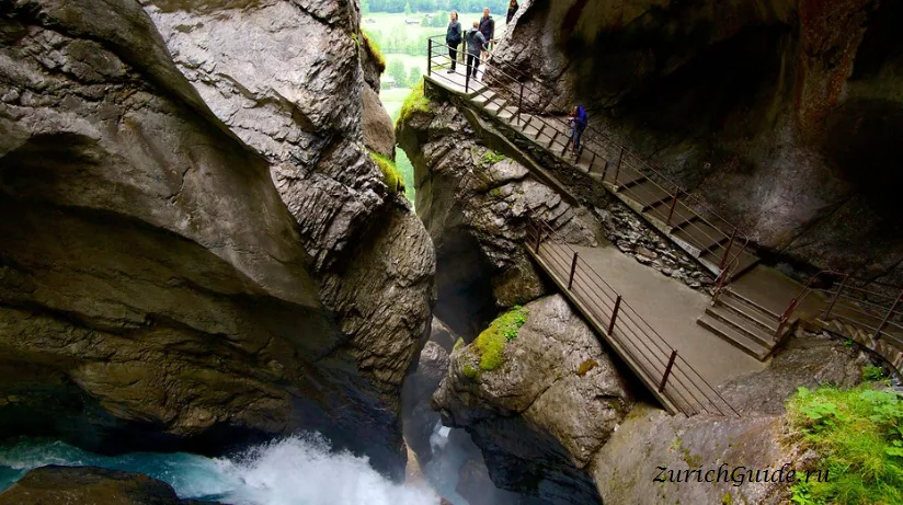 The Trummelbach falls inside the mountain, with walkways cut into the rock