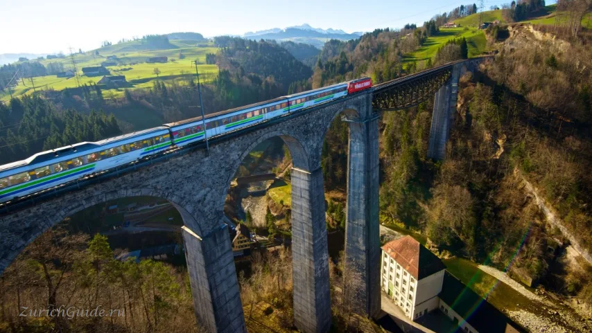 The Voralpen Express crossing a high viaduct
