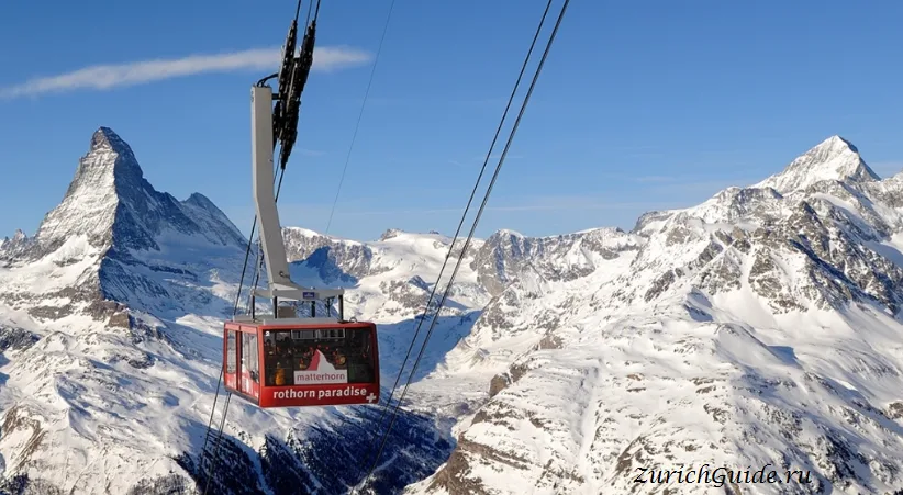 A cable car below the Matterhorn above Zermatt